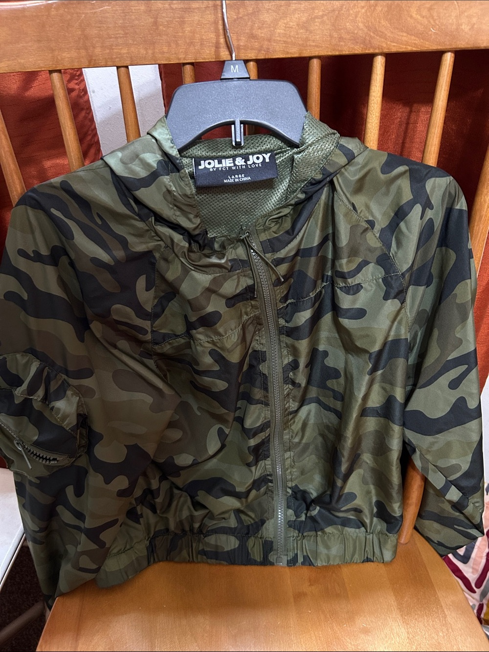 Jolie & Joy Kids' Camo Hooded Rain Jacket - Olive Green. EUC.